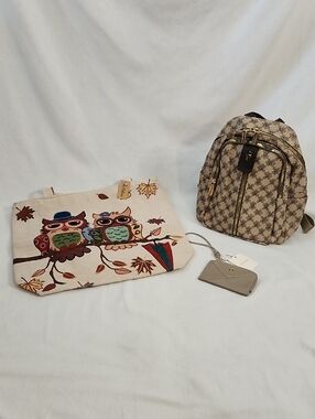 Monogram Mini Stylish Backpack, Owl Canvas Tote with Primark Cardholder